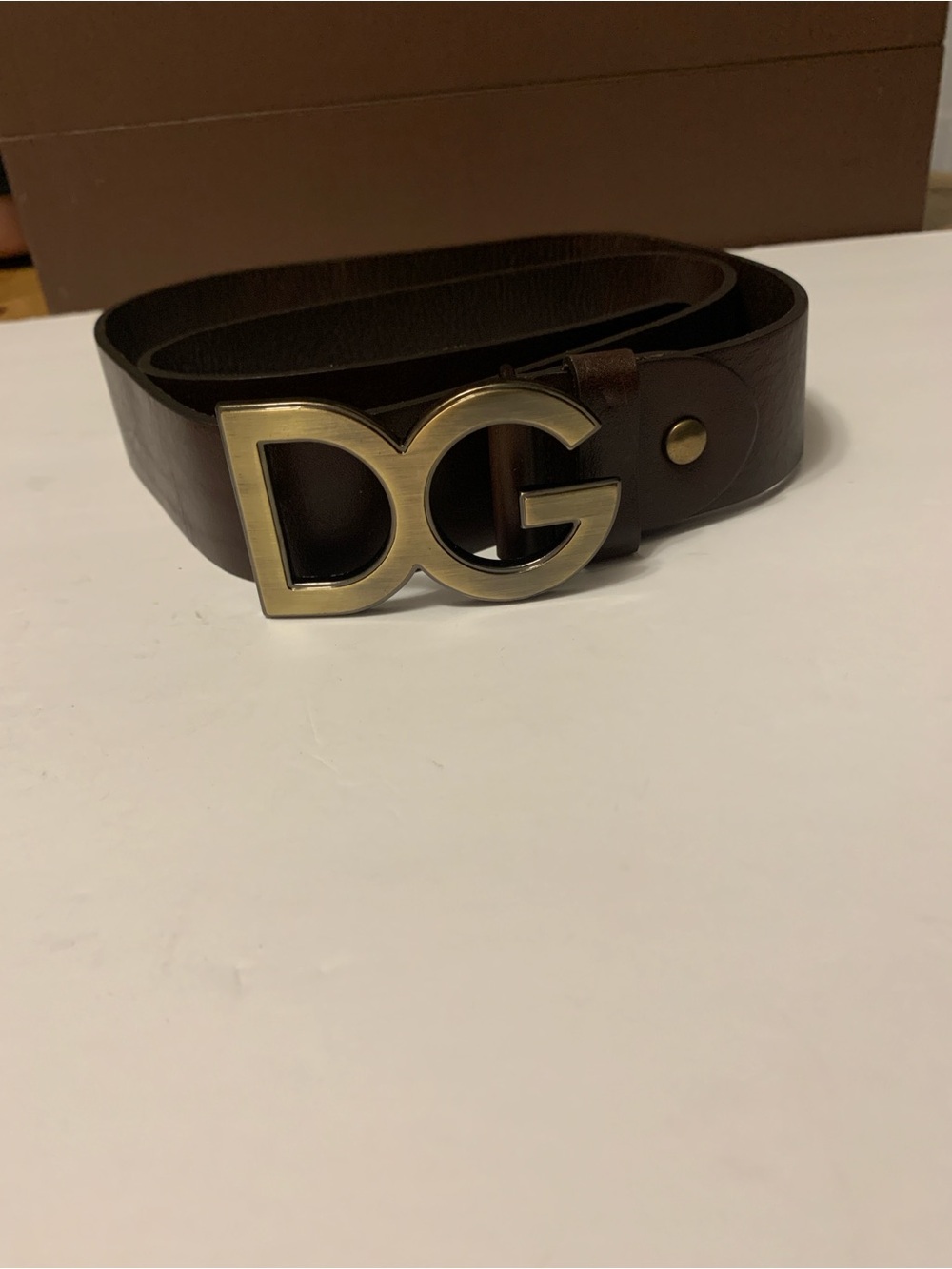 D &G Logo Brown Leather Men's Belt 41 inches